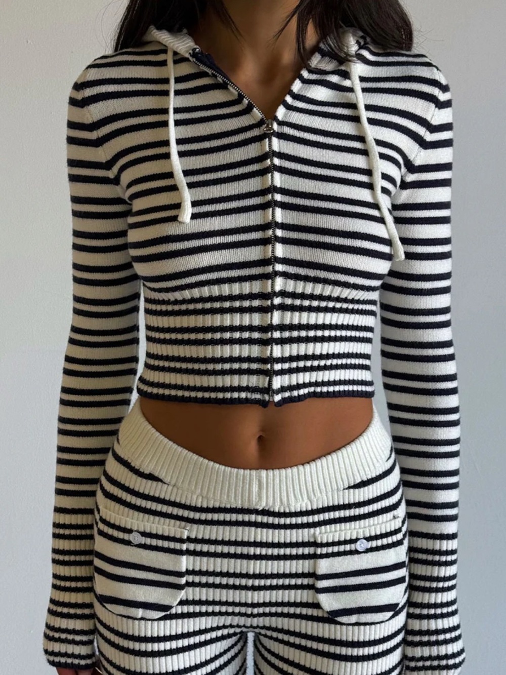 Frankie's Bikinis Navy & White Striped Knit Hoodie